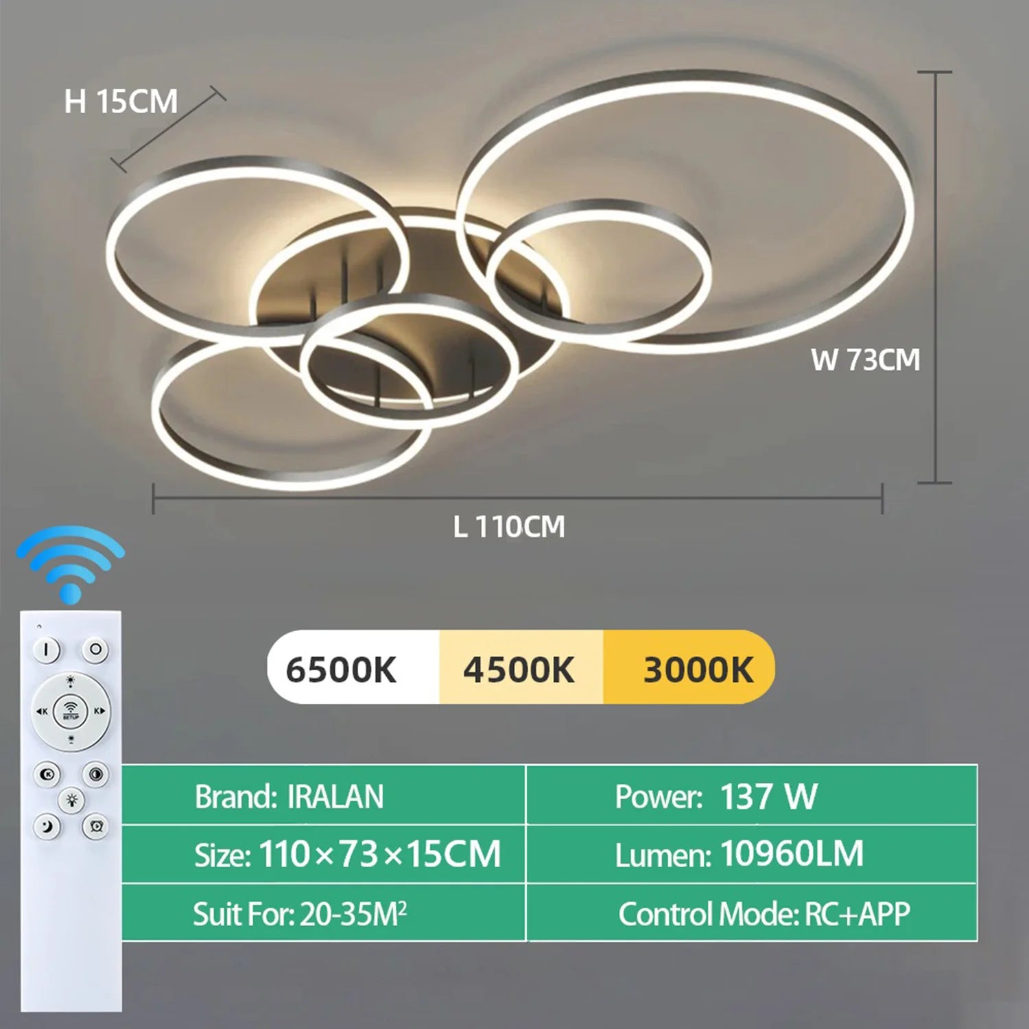 Plafonnier LED Anneau Acrylique Dimmable — Télécommande & Application Chambre Salon