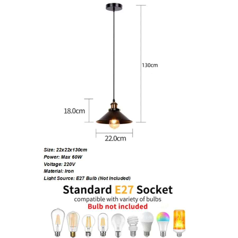 Suspension Industrielle Vintage Loft — Abat-jour Parapluie Noir Cuisine & Bar