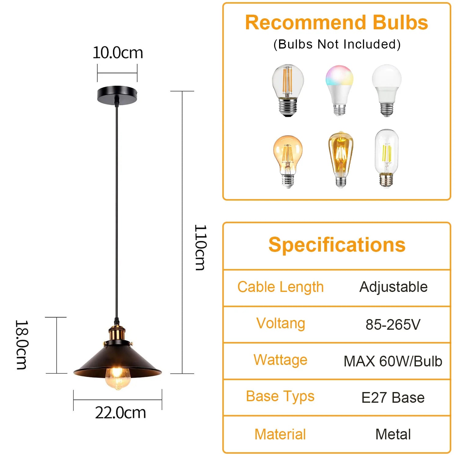 Suspension Industrielle Vintage Loft — Abat-jour Parapluie Noir Cuisine & Bar