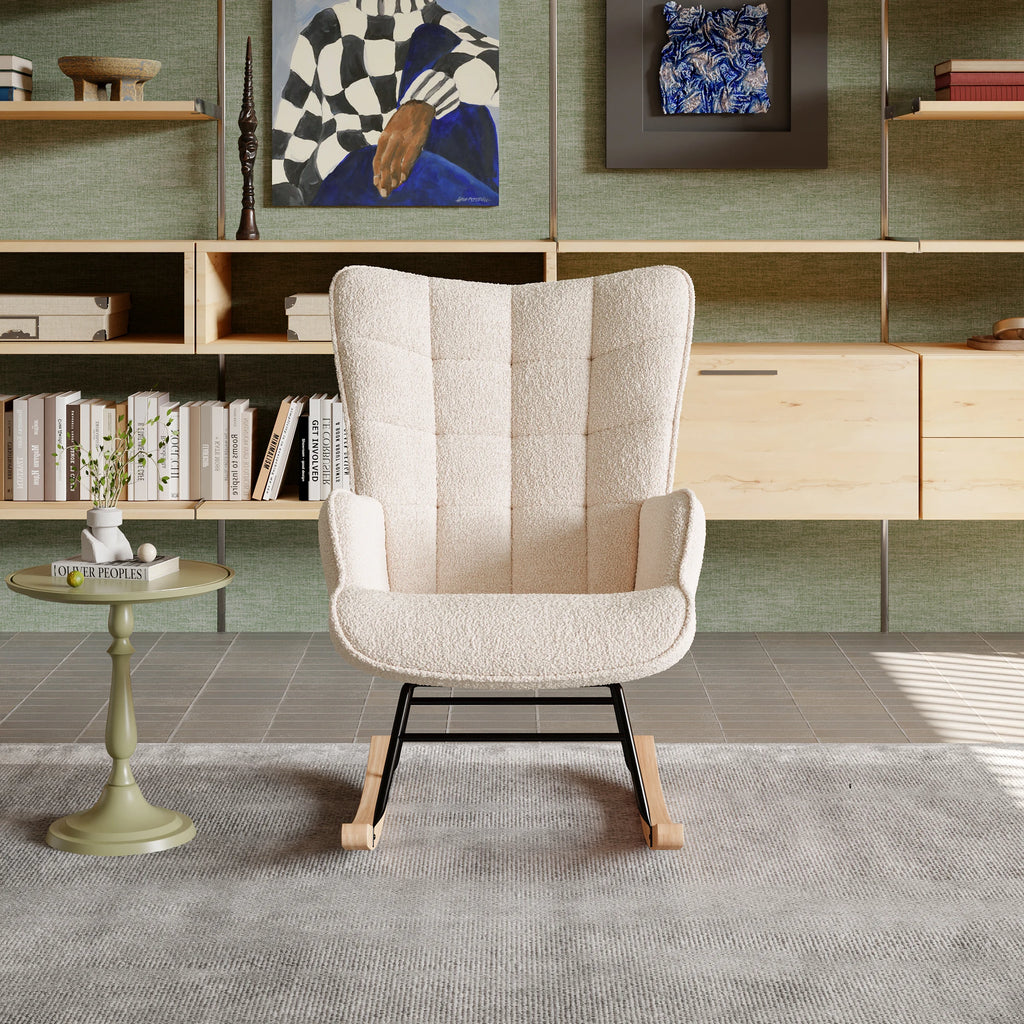 Rocking Chair Teddy Fleece Carreaux — Fauteuil à Bascule Cocooning Balcon & Salon