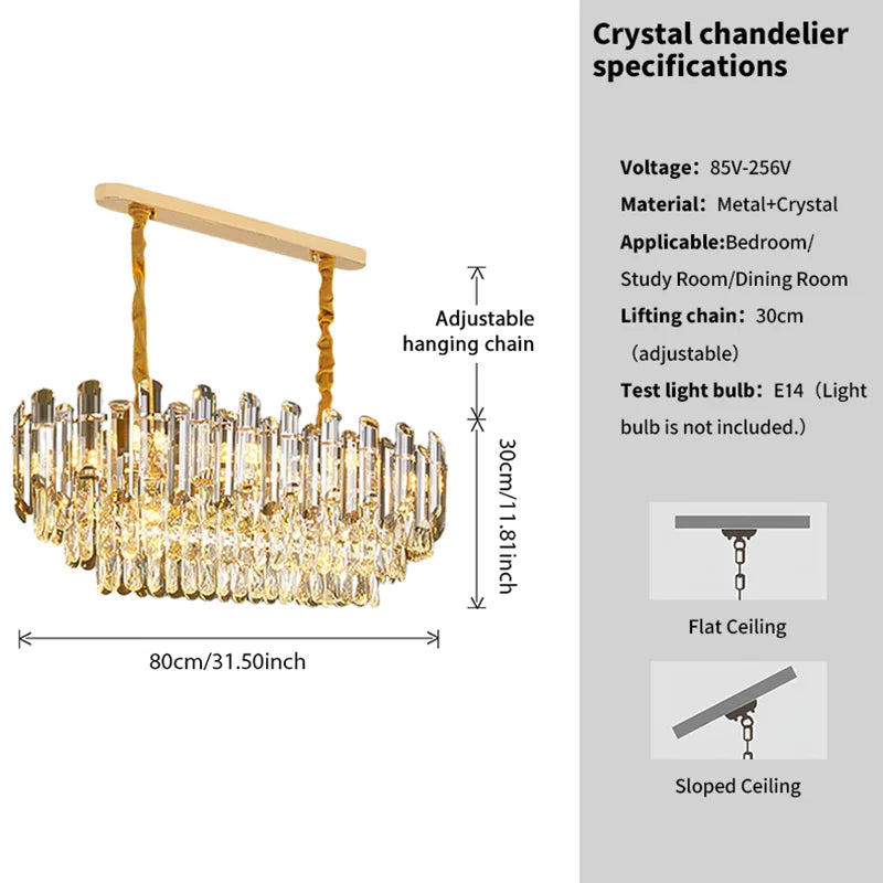Lustre Cristal K9 Luxe Doré LED — Salon, Chambre & Villa