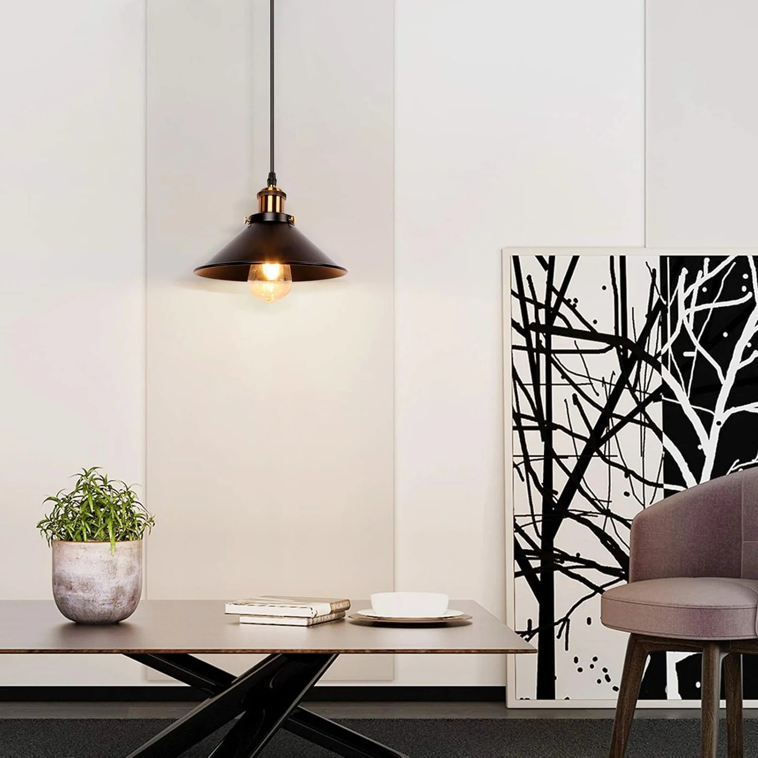 Suspension Industrielle Vintage Loft — Abat-jour Parapluie Noir Cuisine & Bar
