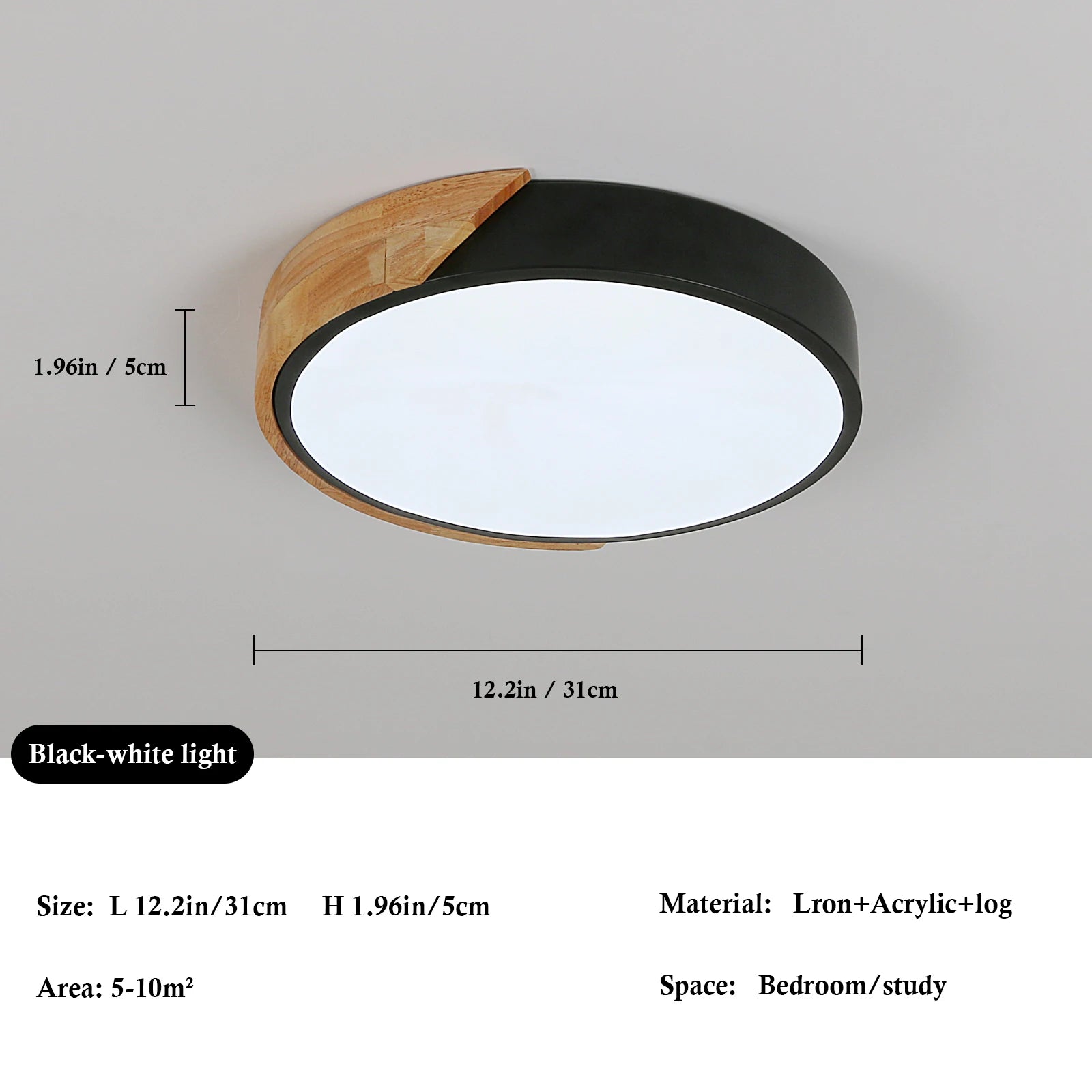Plafonnier LED Rond Bois 24W 6500K — Blanc Froid Salle de Bain & Salon