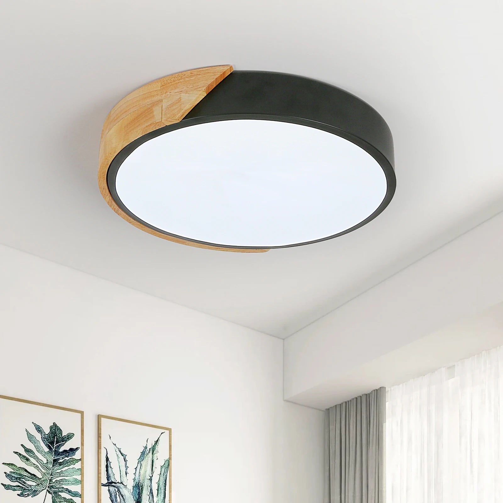 Plafonnier LED Rond Bois 24W 6500K — Blanc Froid Salle de Bain & Salon
