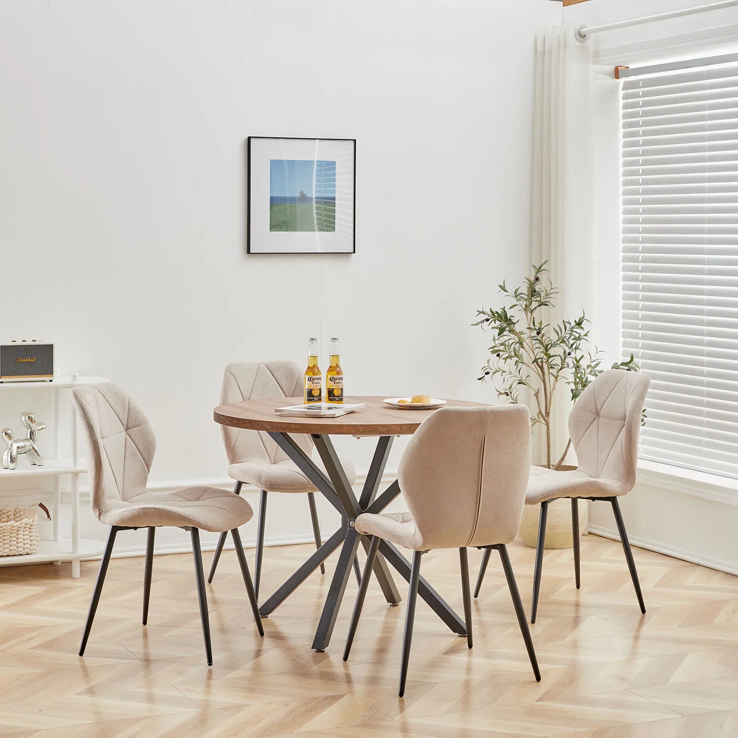 Chaises Salle à Manger Lin Rembourrées Pieds Métal — Set de 2, 4 ou 6