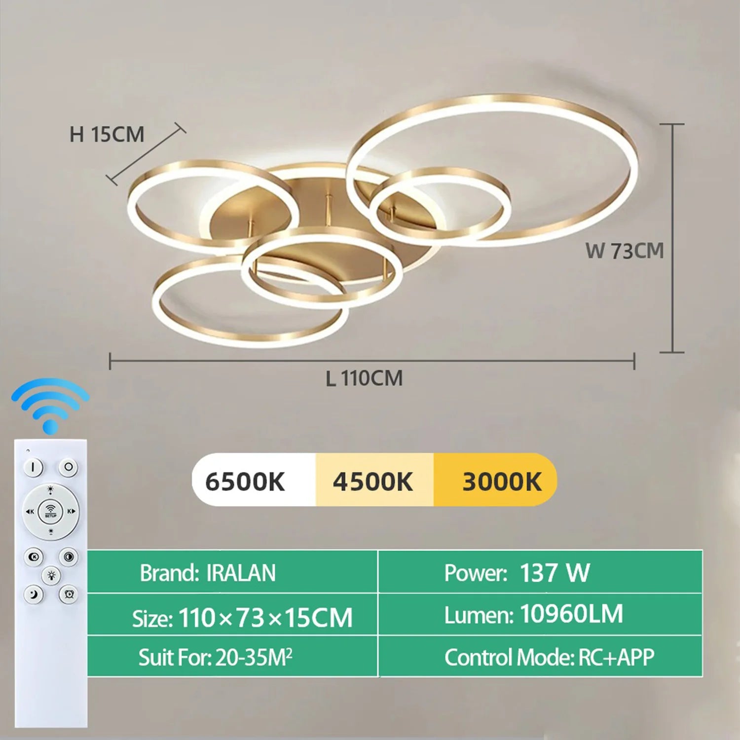 Plafonnier LED Anneau Acrylique Dimmable — Télécommande & Application Chambre Salon