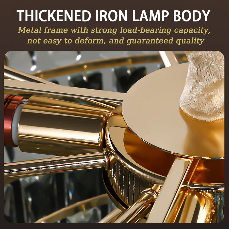 Lustre Cristal K9 Luxe Doré LED — Salon, Chambre & Villa