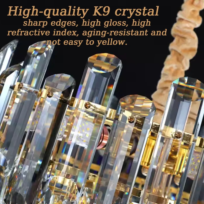 Lustre Cristal K9 Luxe Doré LED — Salon, Chambre & Villa