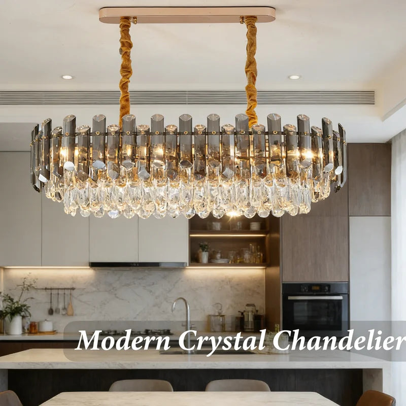 Lustre Cristal K9 Luxe Doré LED — Salon, Chambre & Villa