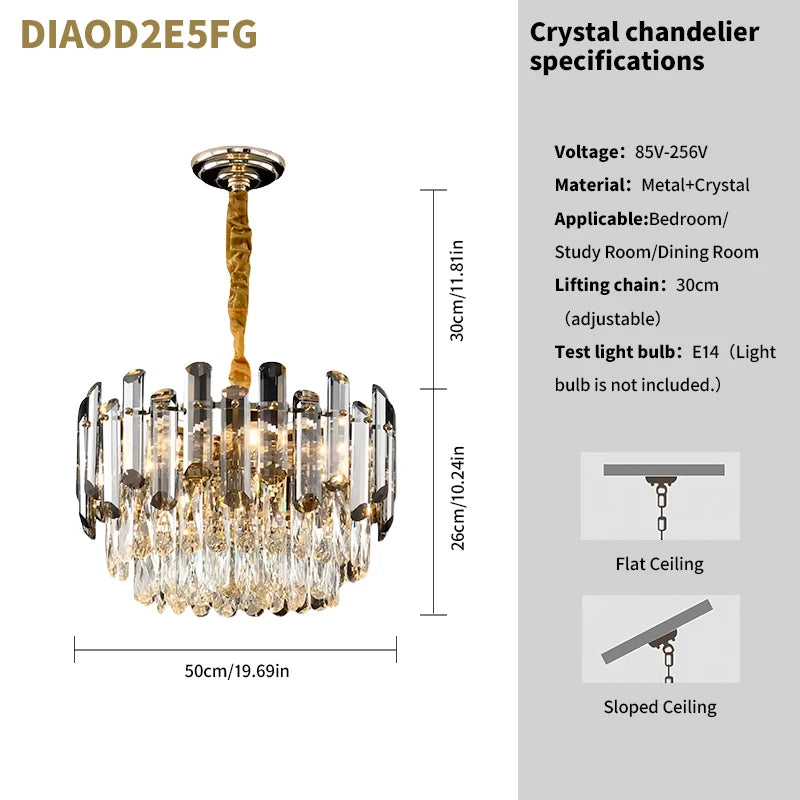 Lustre Cristal K9 Luxe Doré LED — Salon, Chambre & Villa