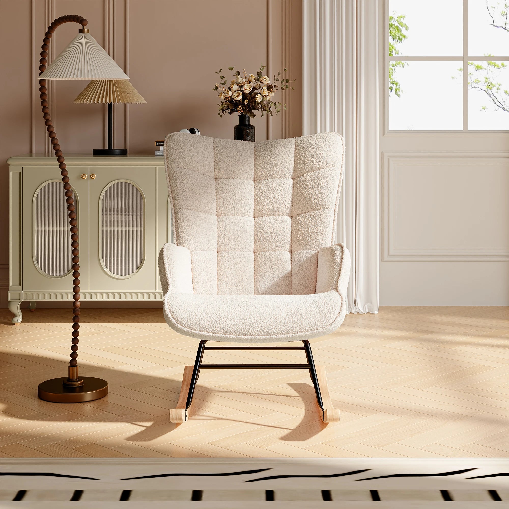 Rocking Chair Teddy Fleece Carreaux — Fauteuil à Bascule Cocooning Balcon & Salon