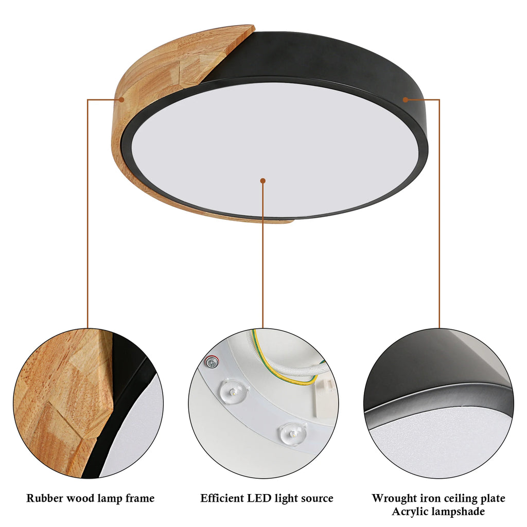 Plafonnier LED Rond Bois 24W 6500K — Blanc Froid Salle de Bain & Salon