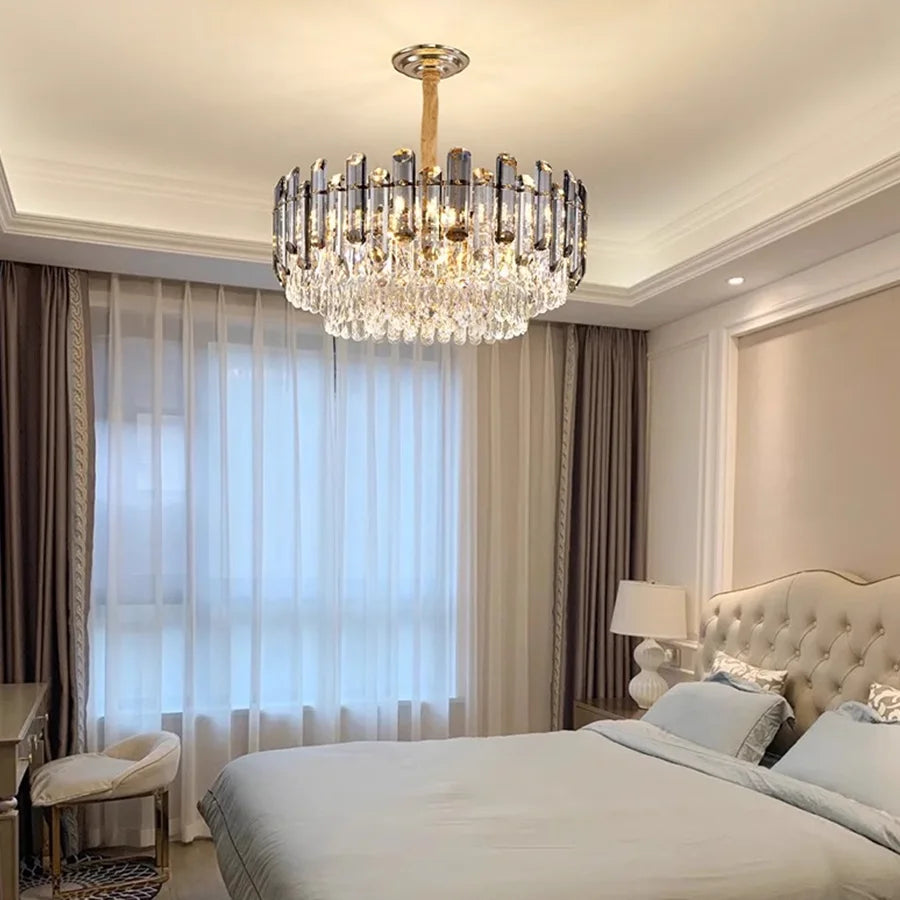 Lustre Cristal K9 Luxe Doré LED — Salon, Chambre & Villa