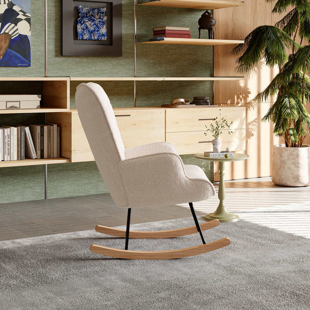 Rocking Chair Teddy Fleece Carreaux — Fauteuil à Bascule Cocooning Balcon & Salon