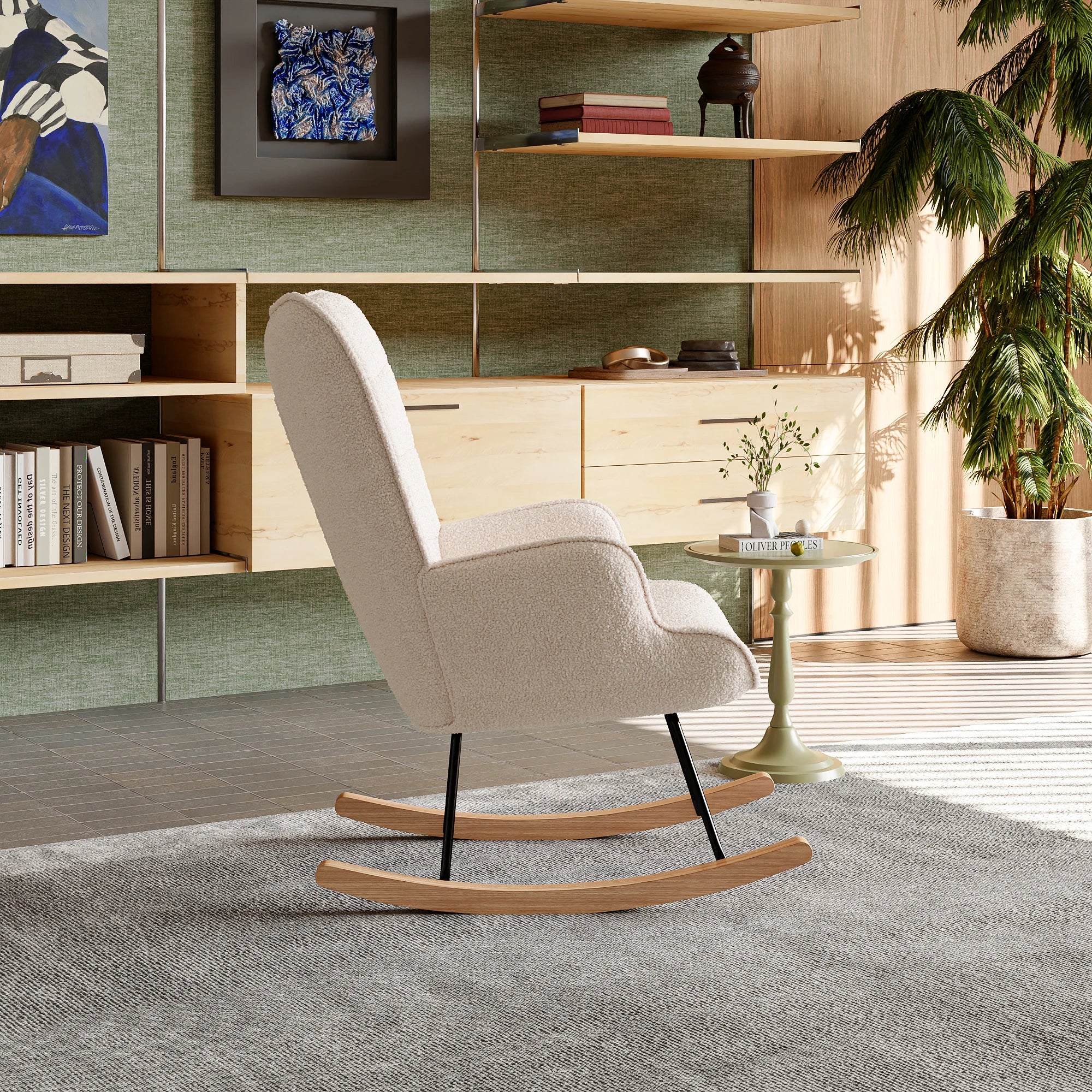 Rocking Chair Teddy Fleece Carreaux — Fauteuil à Bascule Cocooning Balcon & Salon