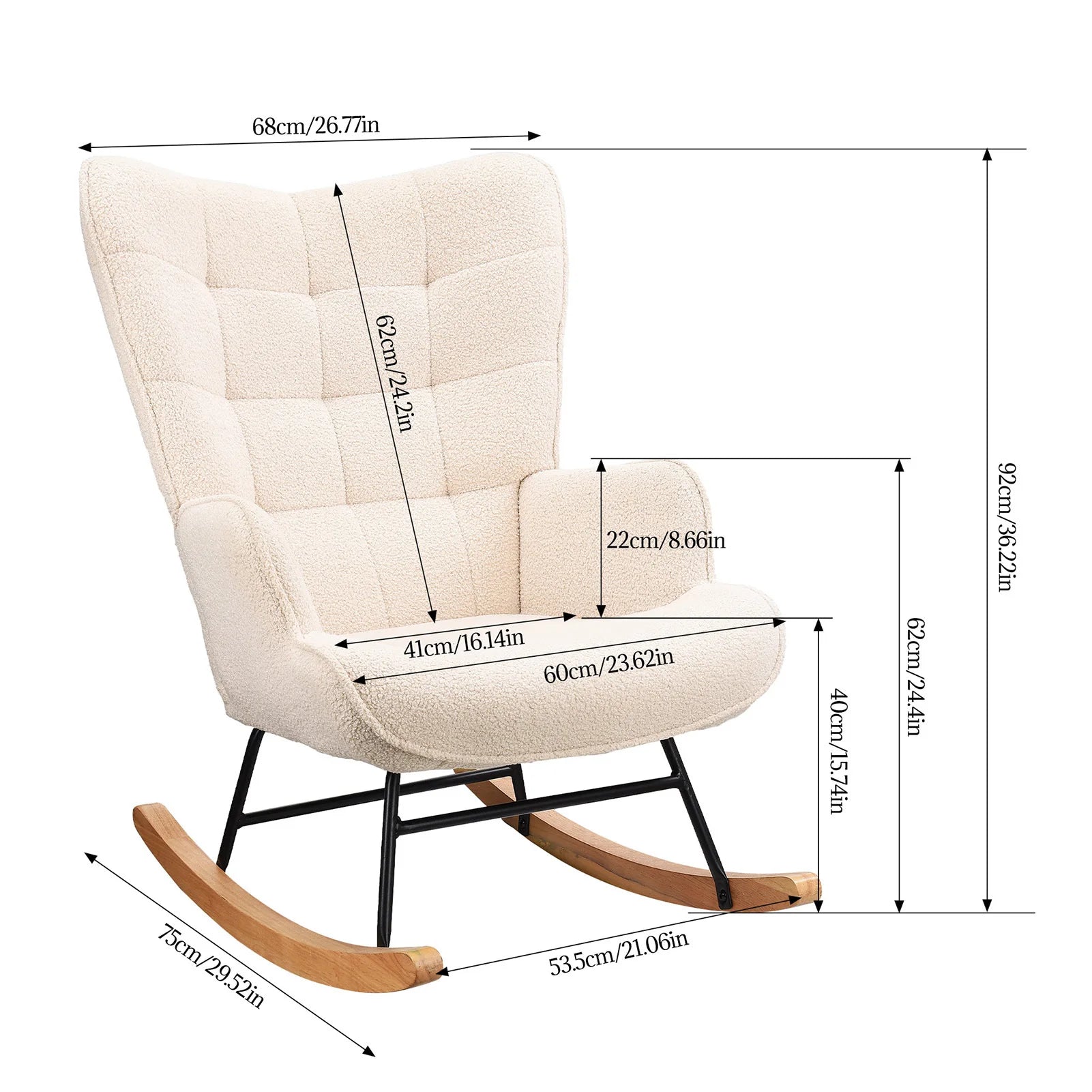Rocking Chair Teddy Fleece Carreaux — Fauteuil à Bascule Cocooning Balcon & Salon