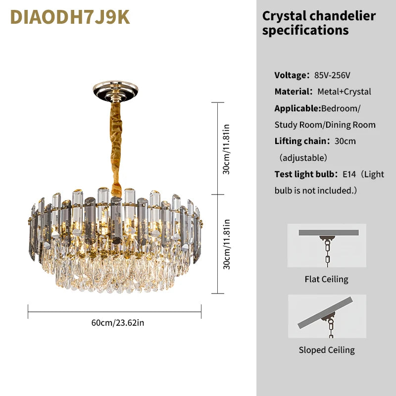 Lustre Cristal K9 Luxe Doré LED — Salon, Chambre & Villa