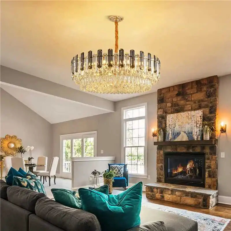 Lustre Cristal K9 Luxe Doré LED — Salon, Chambre & Villa