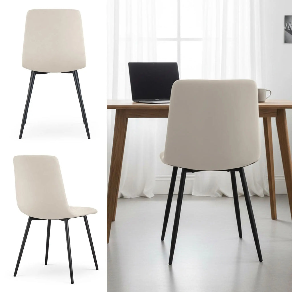 Chaises Matelassées Velours Beige Pieds Noirs — Set de 4 pour Salle à Manger