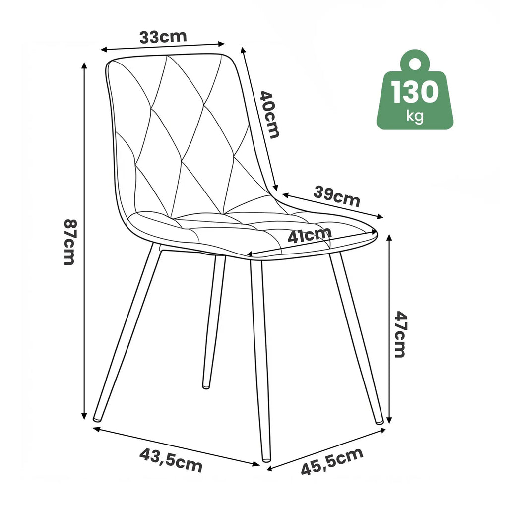 Chaises velours beige installées autour d'une table à manger