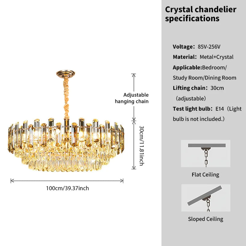 Lustre Cristal K9 Luxe Doré LED — Salon, Chambre & Villa