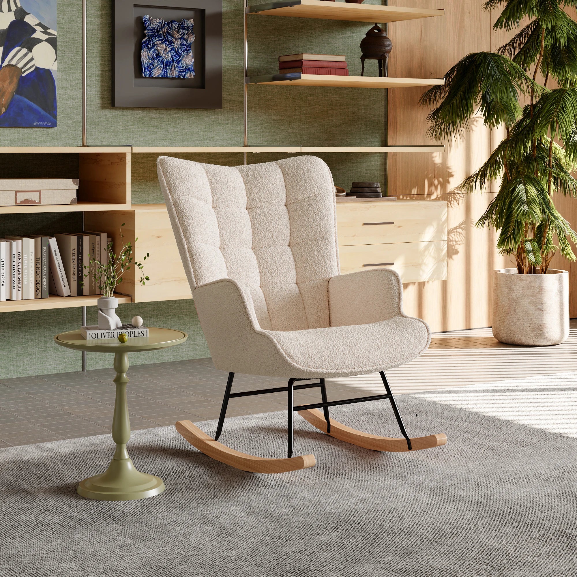 Rocking Chair Teddy Fleece Carreaux — Fauteuil à Bascule Cocooning Balcon & Salon