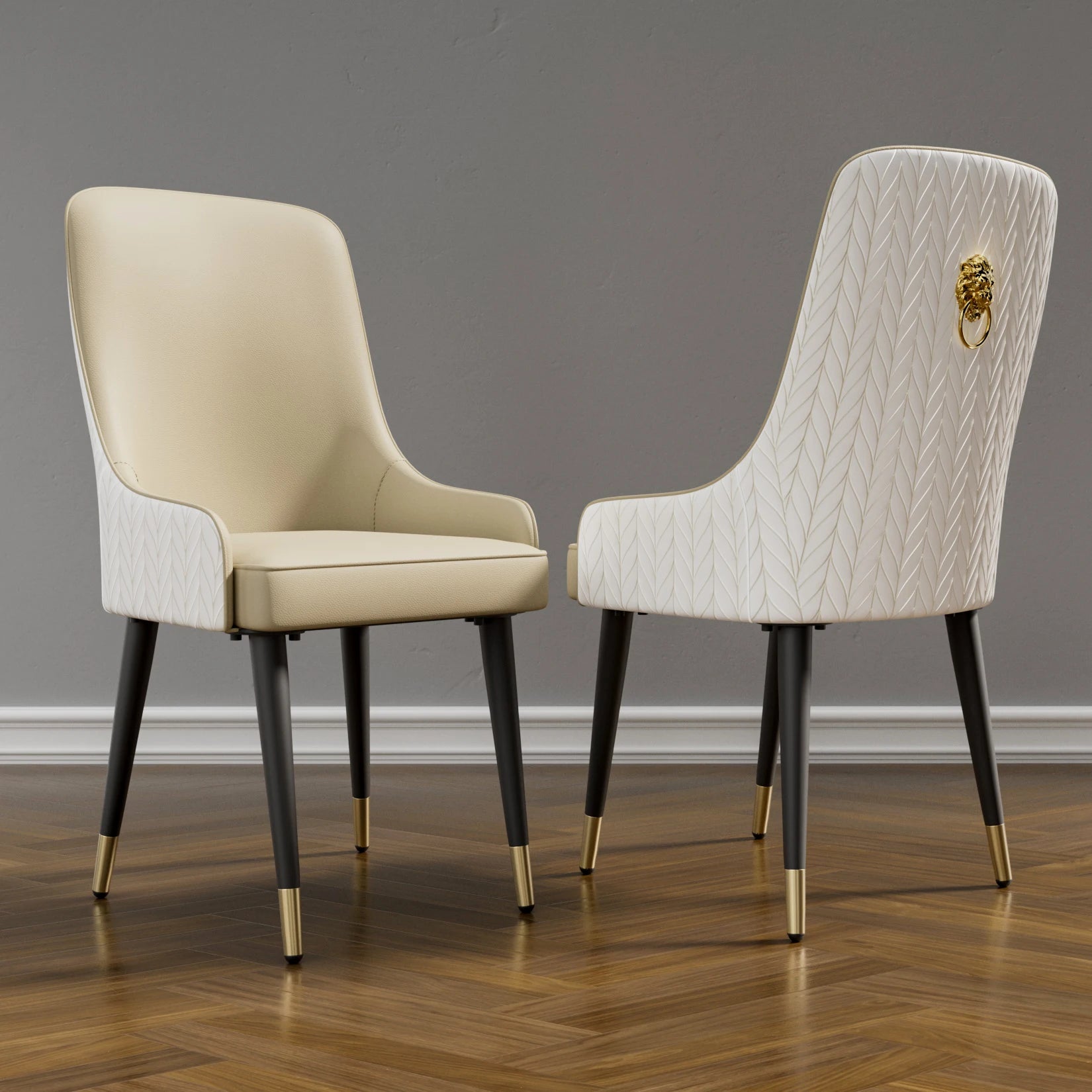 Chaises Simili Cuir Dossier Capitonné Tête de Lion — Set de 2 Allure Majestueuse