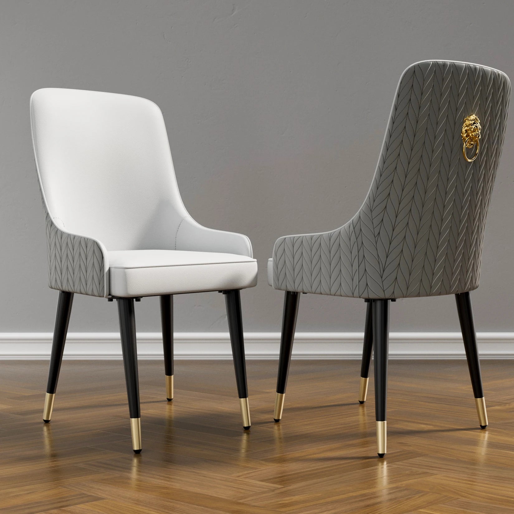 Chaises Simili Cuir Dossier Capitonné Tête de Lion — Set de 2 Allure Majestueuse