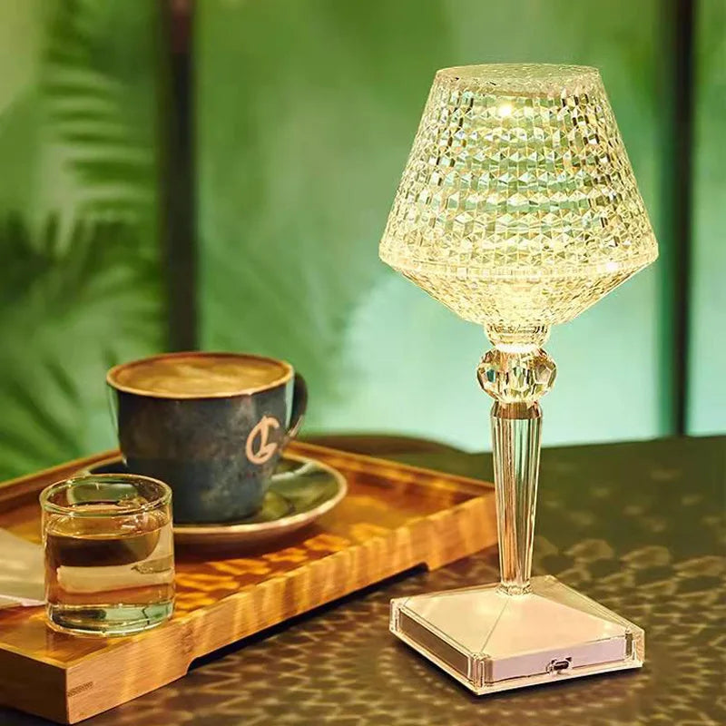 Lampe de Table LED Diamant Tactile USB — Veilleuse Cristal 3D Rechargeable