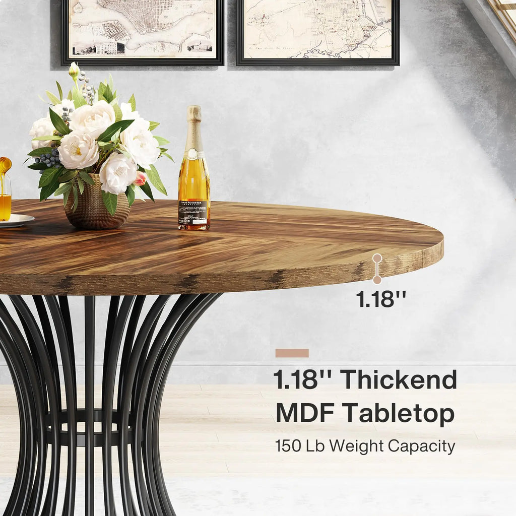 Table Ronde Style Ferme 120cm — Charme Rustique Salle à Manger 4-6 Personnes