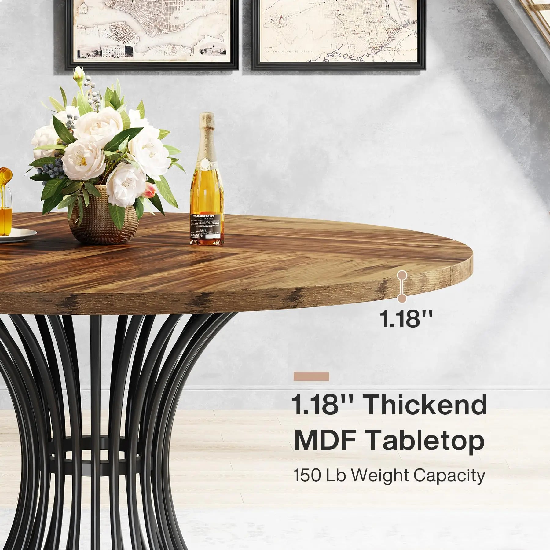 Table Ronde Style Ferme 120cm — Charme Rustique Salle à Manger 4-6 Personnes