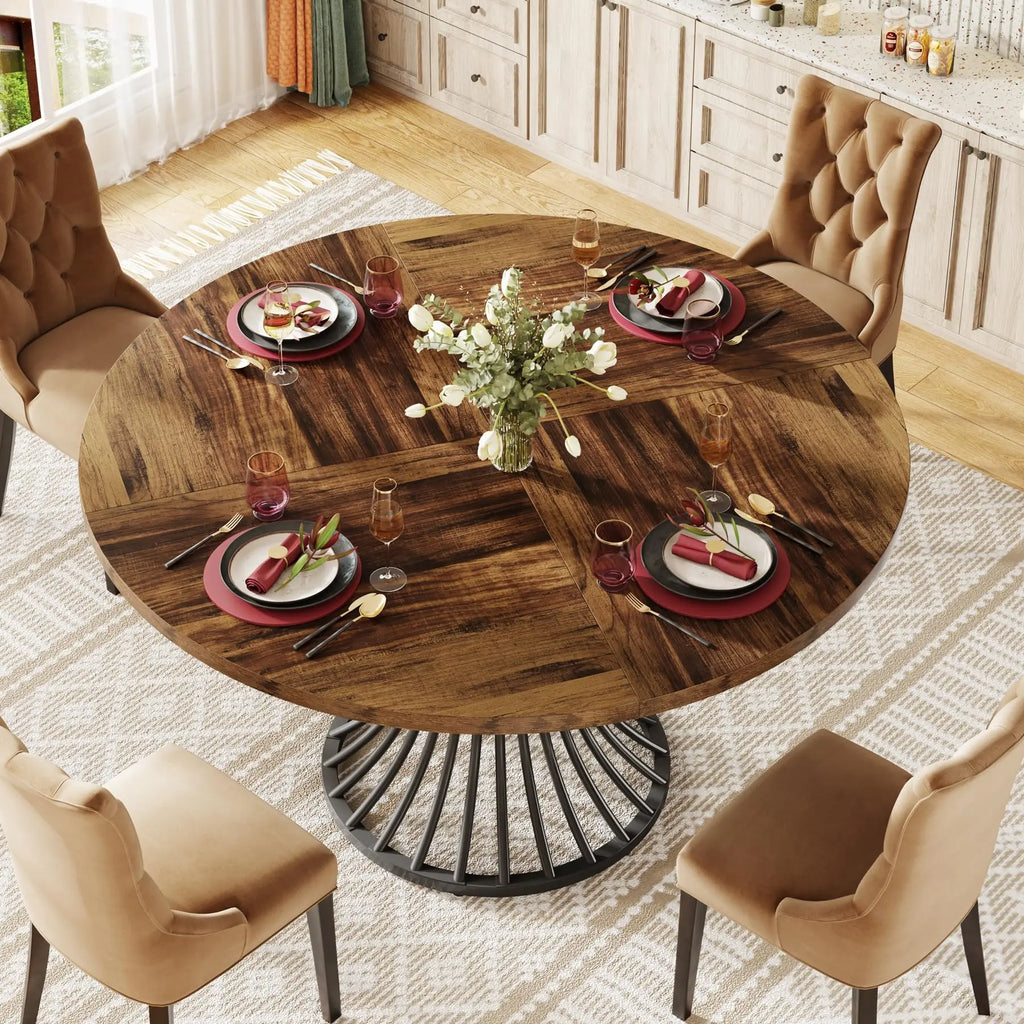 Table Ronde Style Ferme 120cm — Charme Rustique Salle à Manger 4-6 Personnes