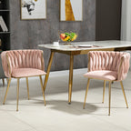 Chaises Velours Pieds Dorés Tressés — Set de 2 pour Salle à Manger & Salon