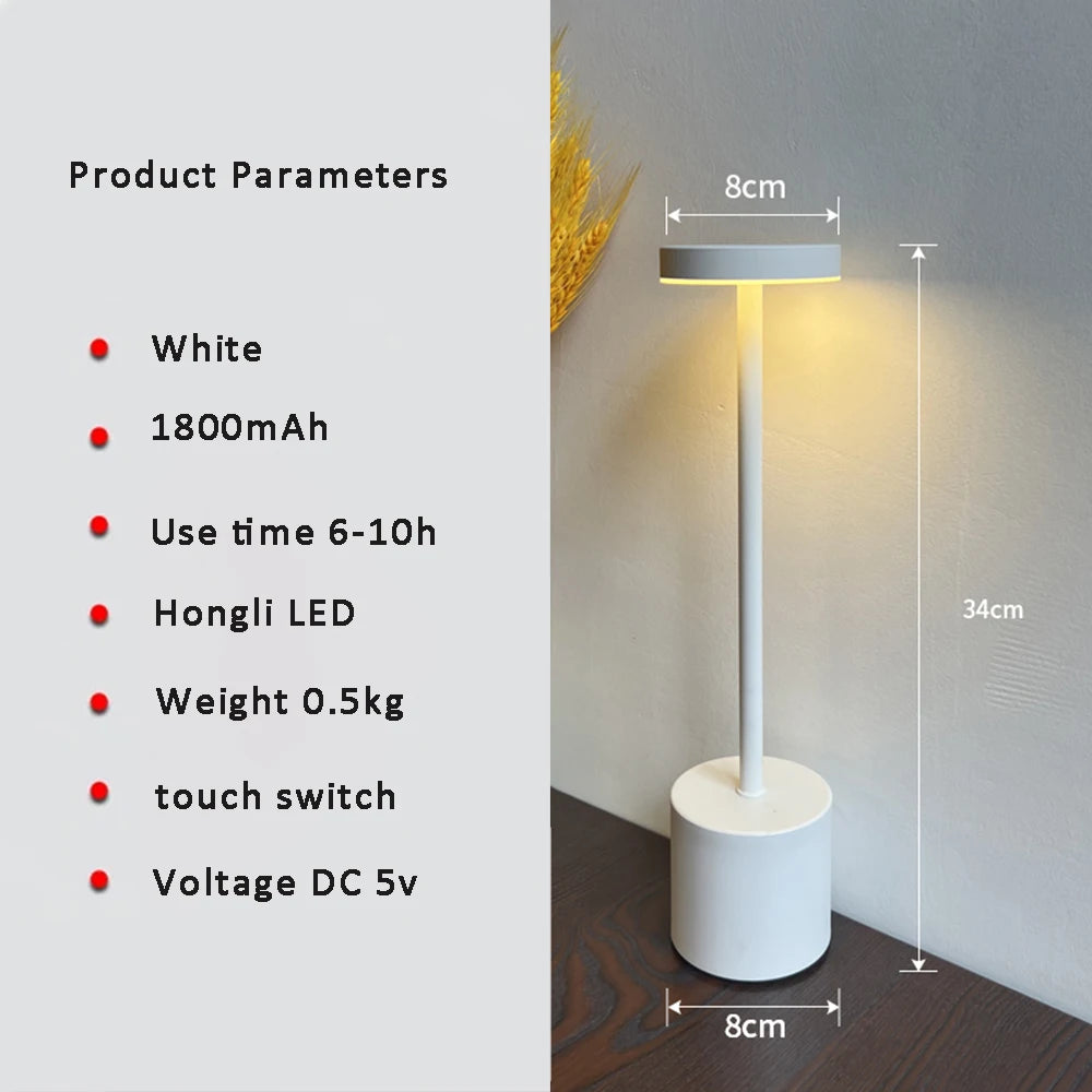 Lampe de Table LED Rechargeable Sans Fil — Style Rétro Métal