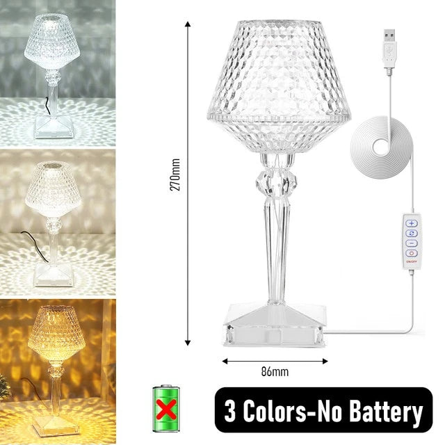 Lampe de Table LED Diamant Tactile USB — Veilleuse Cristal 3D Rechargeable