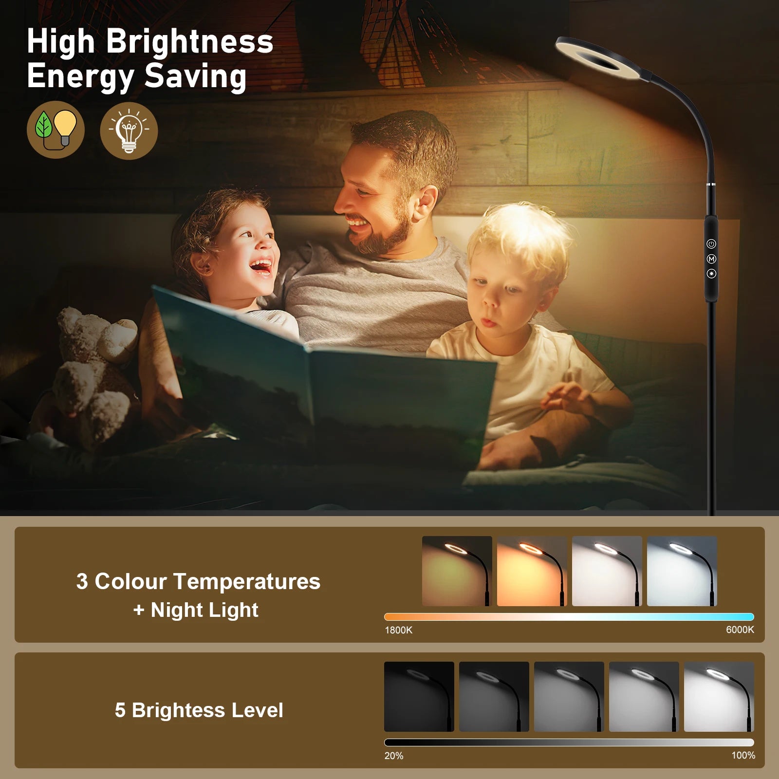 Lampe de Sol Dimmable 360° — Lumière Chaude à Froide