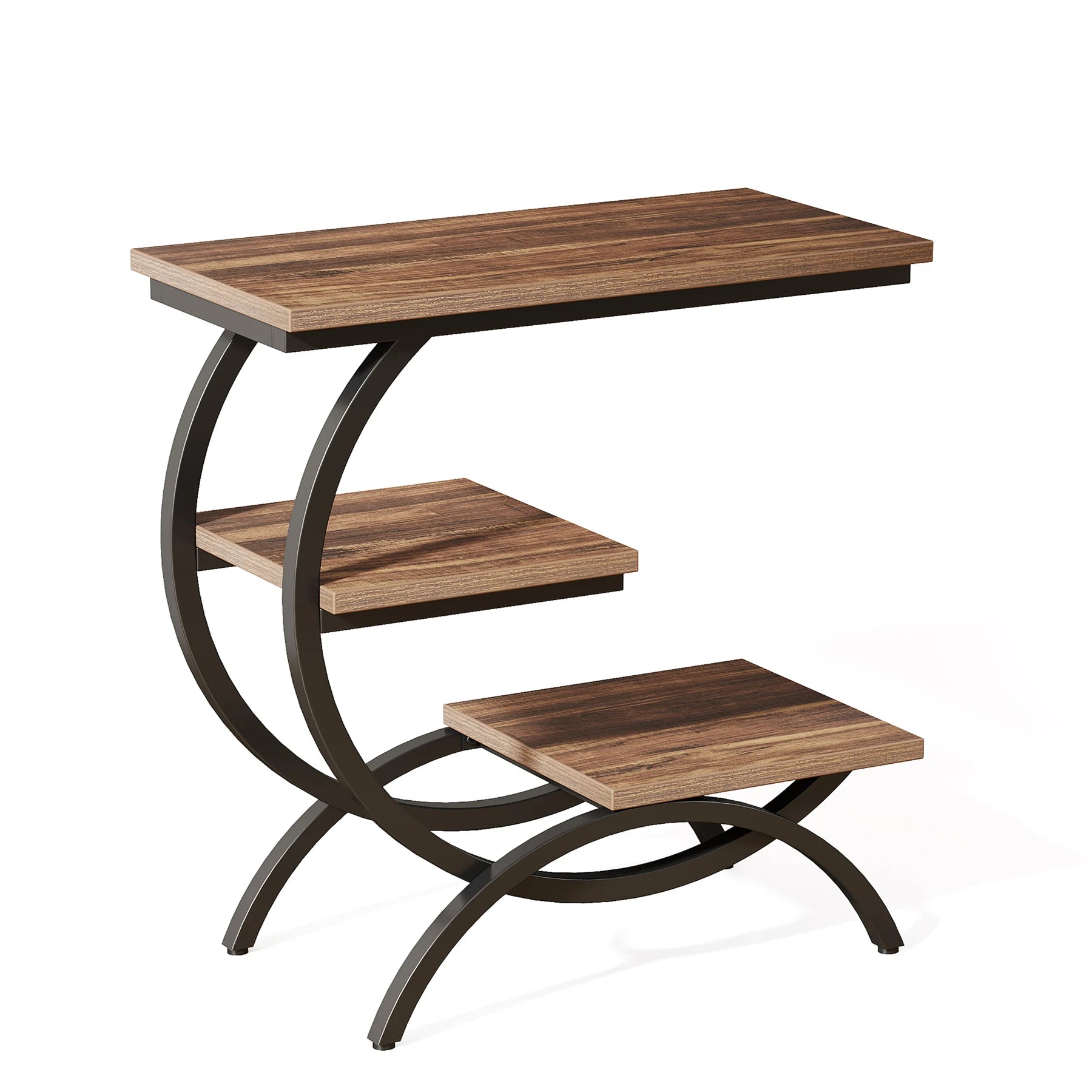 Table d'Appoint en C Industrielle — 3 Niveaux Bois & Métal Canapé
