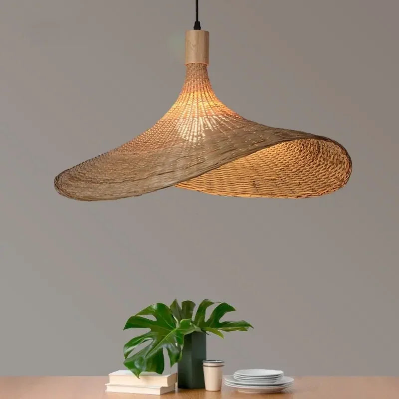 Suspension Bambou Tressée À La Main — Lustre Zen Style Japonais 18-30cm