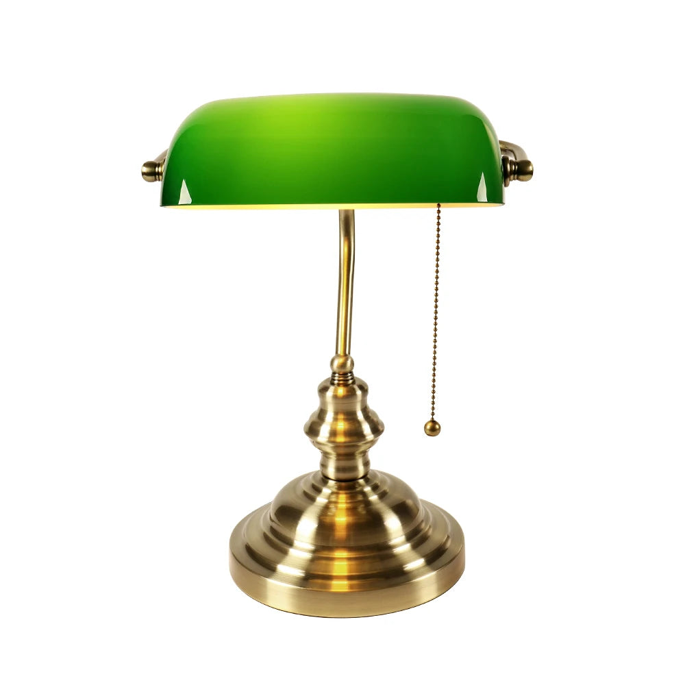 Lampe de Bureau Style Banker Classique — Abat-jour Verre Vert Rétro