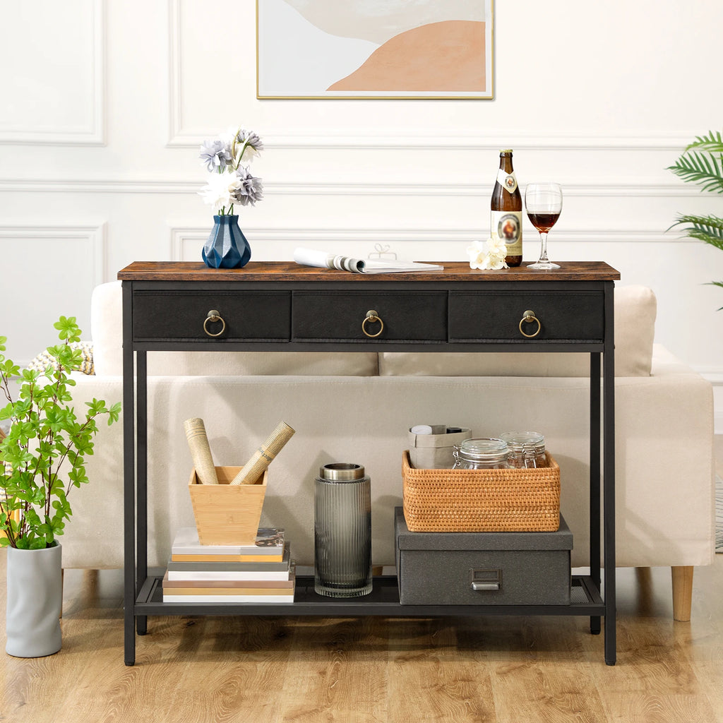 Console d'entrée étroite 2 tiroirs avec étagères, vue principale
