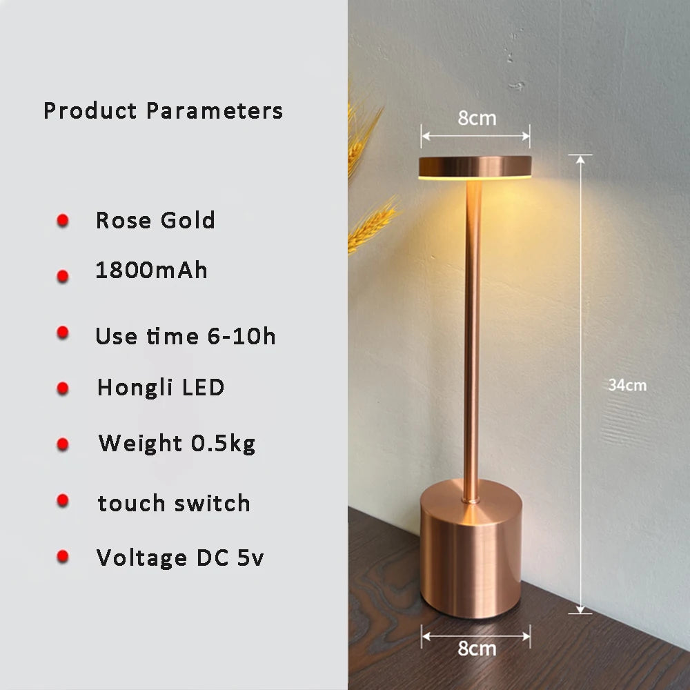 Lampe de Table LED Rechargeable Sans Fil — Style Rétro Métal