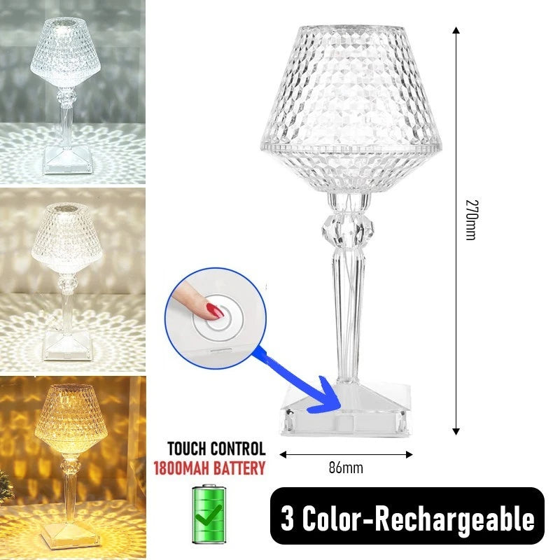 Lampe de Table LED Diamant Tactile USB — Veilleuse Cristal 3D Rechargeable
