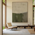 Tableau Abstrait Beige & Vert — Peinture Huile Texturée Originale
