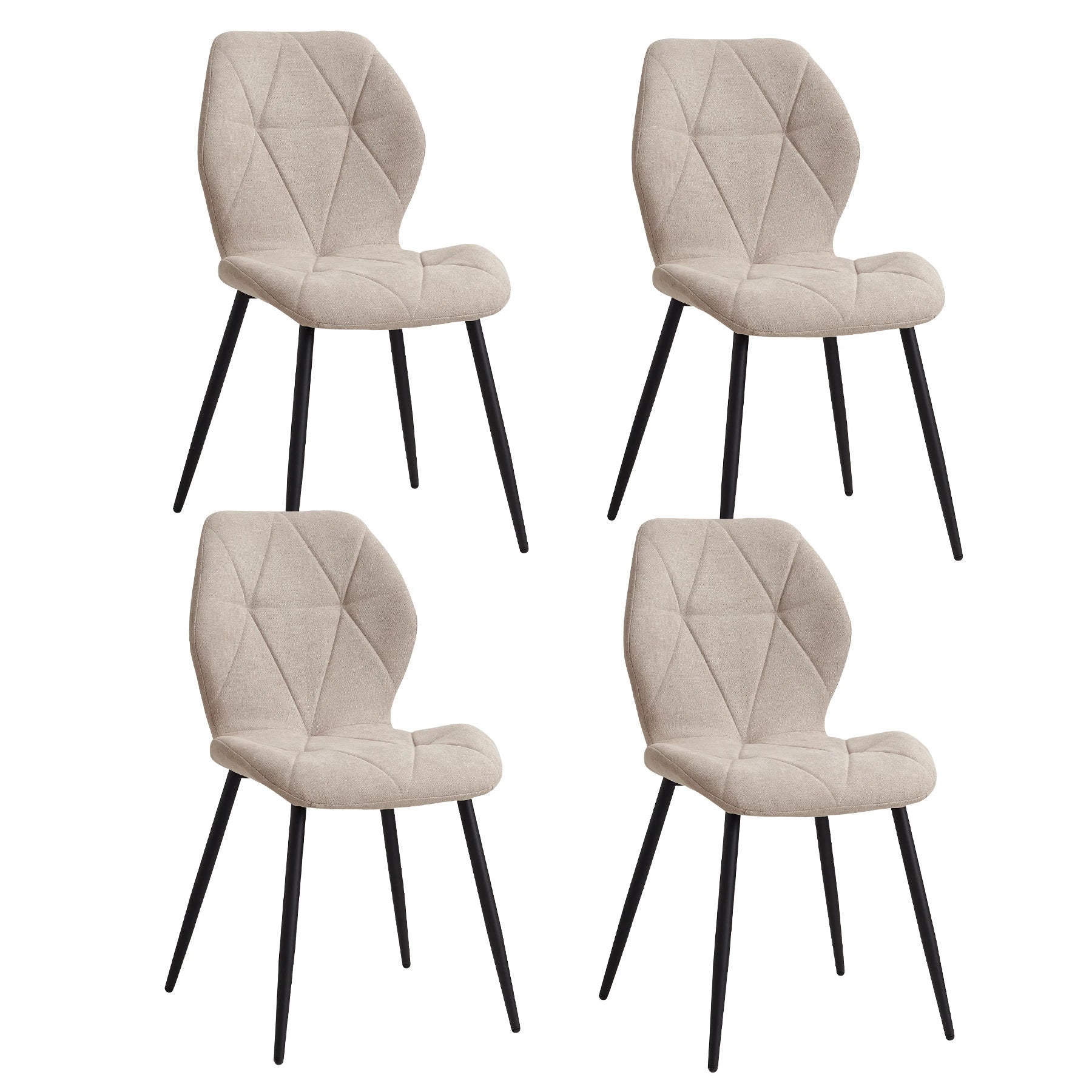 Chaises salle à manger en lin rembourré, pieds métal, vue principale