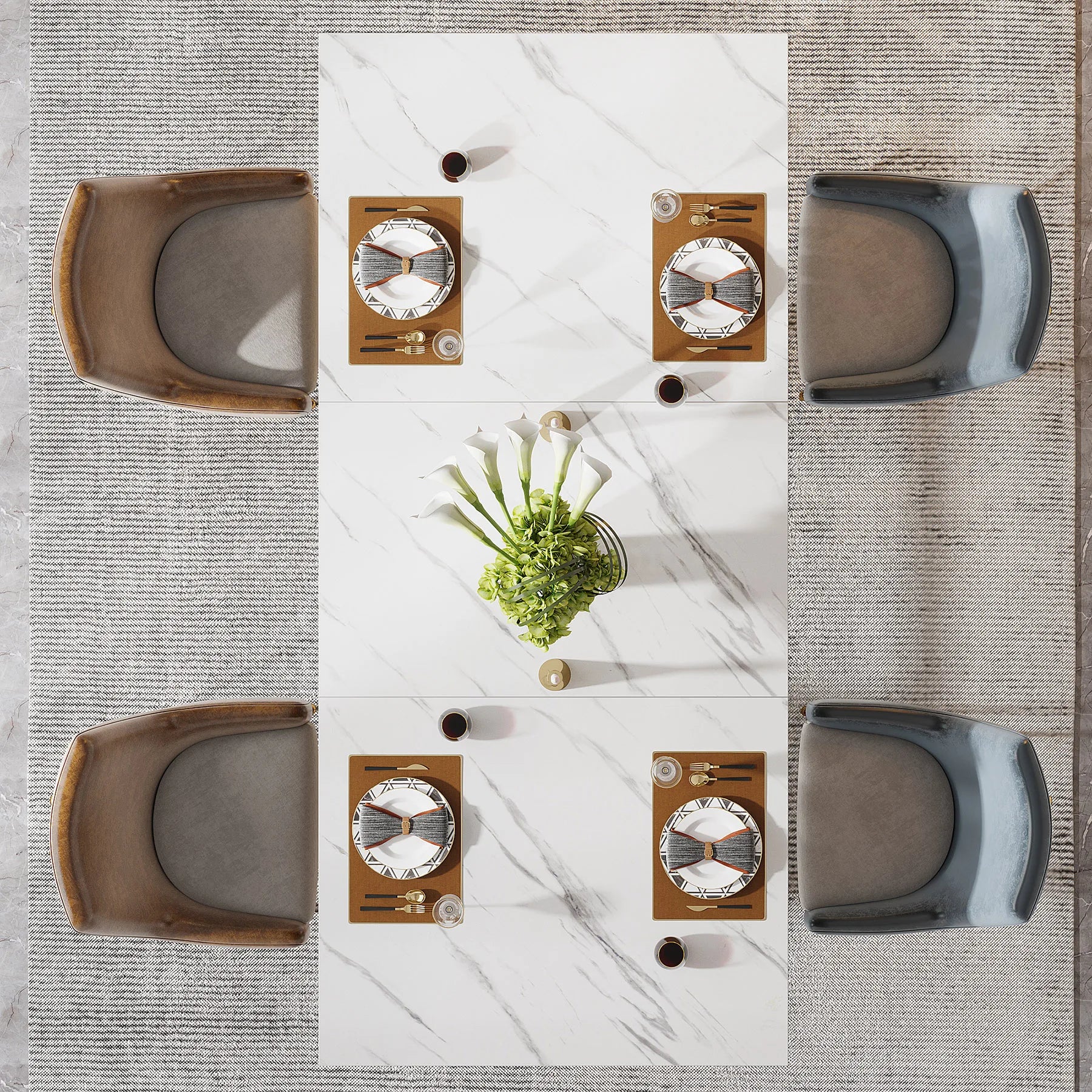 Table À Manger Rectangulaire Marbre Blanc 160cm — Élégance 4-6 Personnes