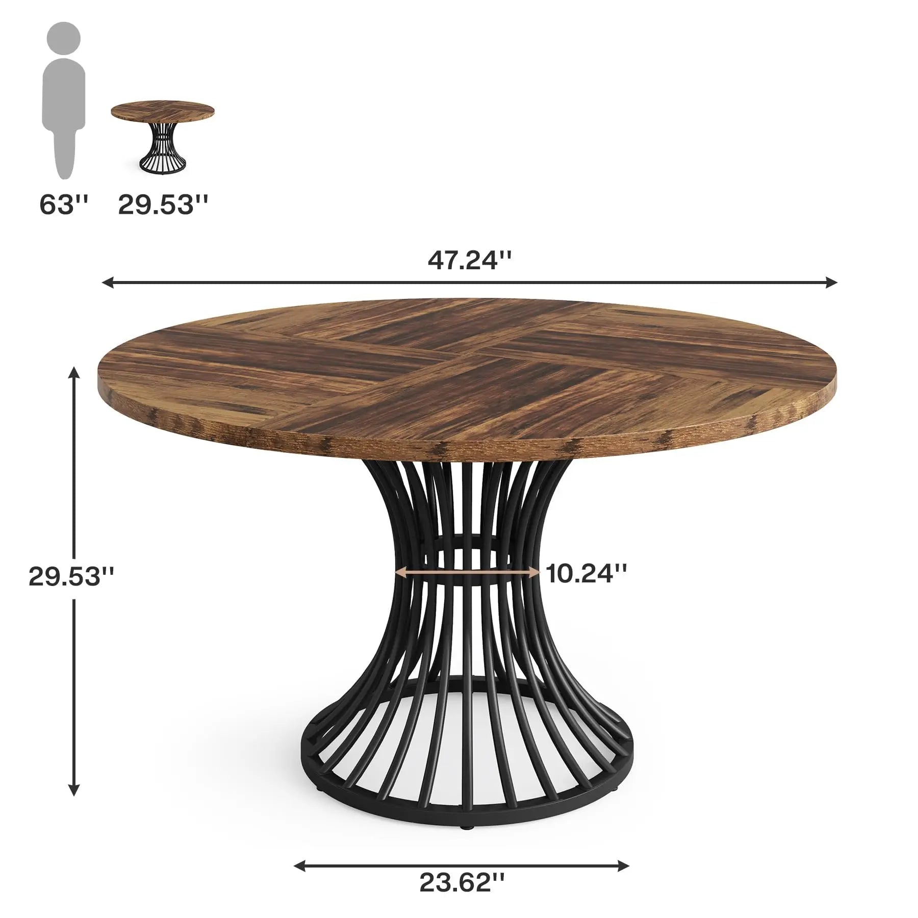 Table Ronde Style Ferme 120cm — Charme Rustique Salle à Manger 4-6 Personnes