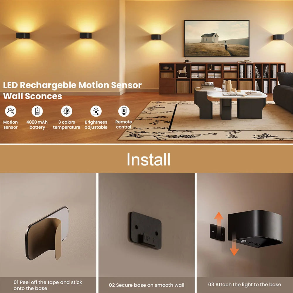 Applique murale LED sans fil installée dans un couloir