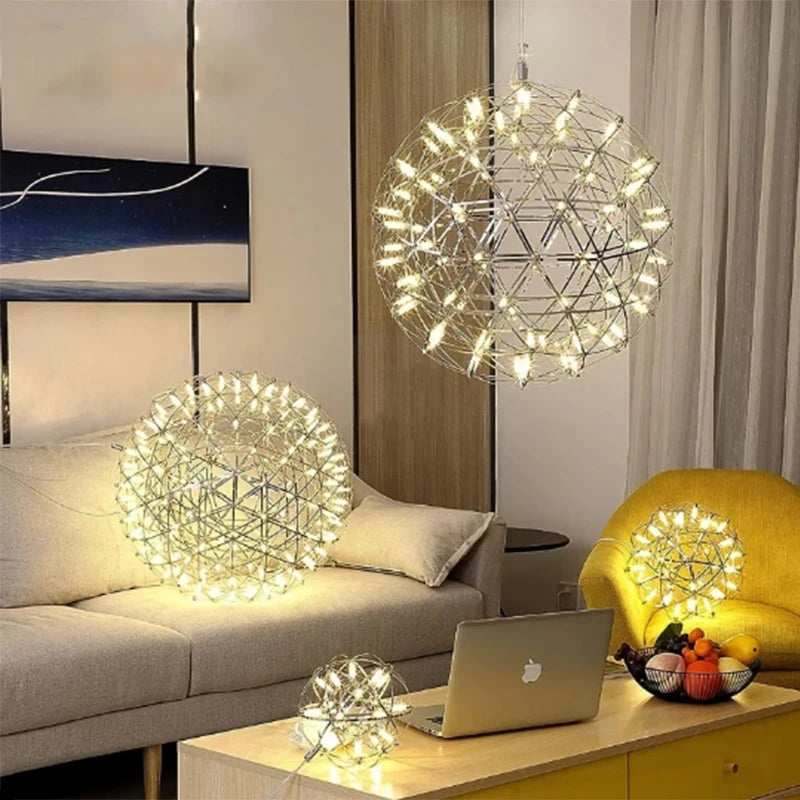 Lustre Boule Feu d'Artifice LED Inox — Hall & Salon