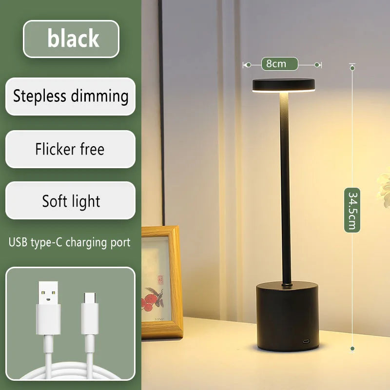 Lampe de Table LED Rechargeable Sans Fil — Style Rétro Métal