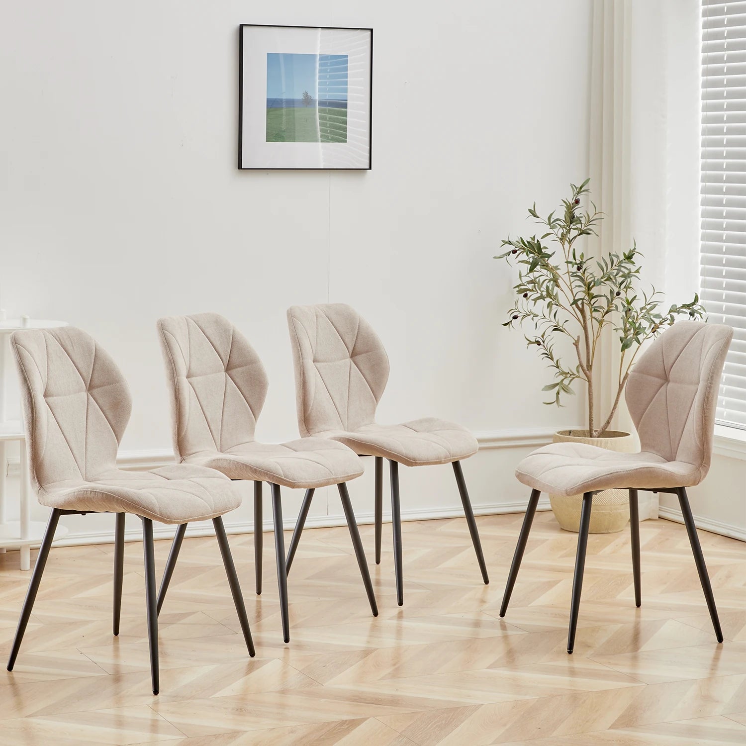 Chaises Salle à Manger Lin Rembourrées Pieds Métal — Set de 2, 4 ou 6